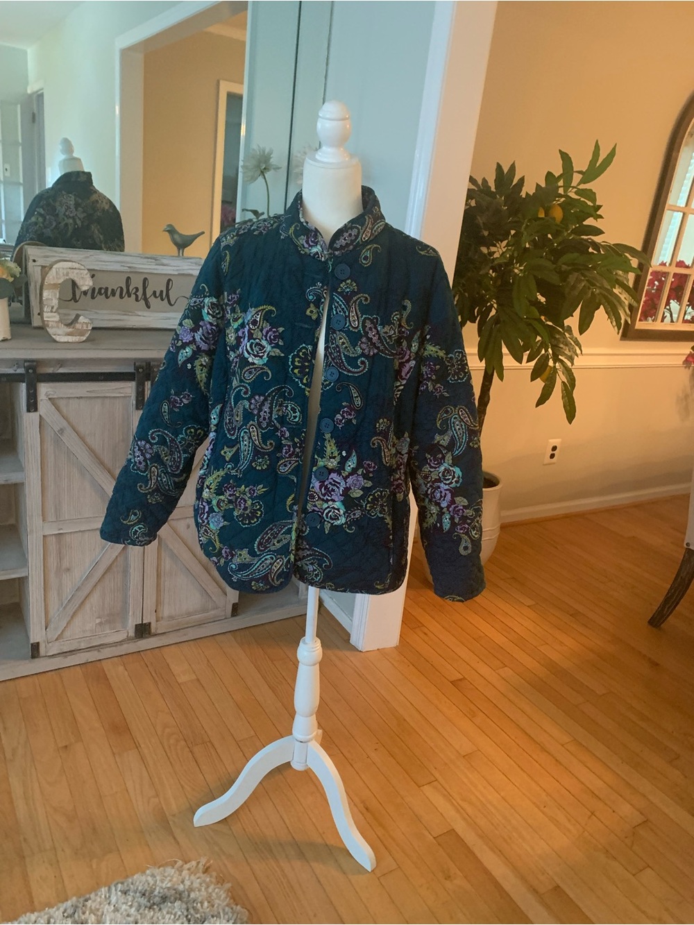 Pappagallo Teal Quilted Paisley Button-Up Jacket - Picture 2 of 10